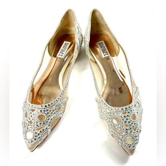 Badgley Mischka Gigi Crystal Pointed Ivory Flats - Picture 4 of 15